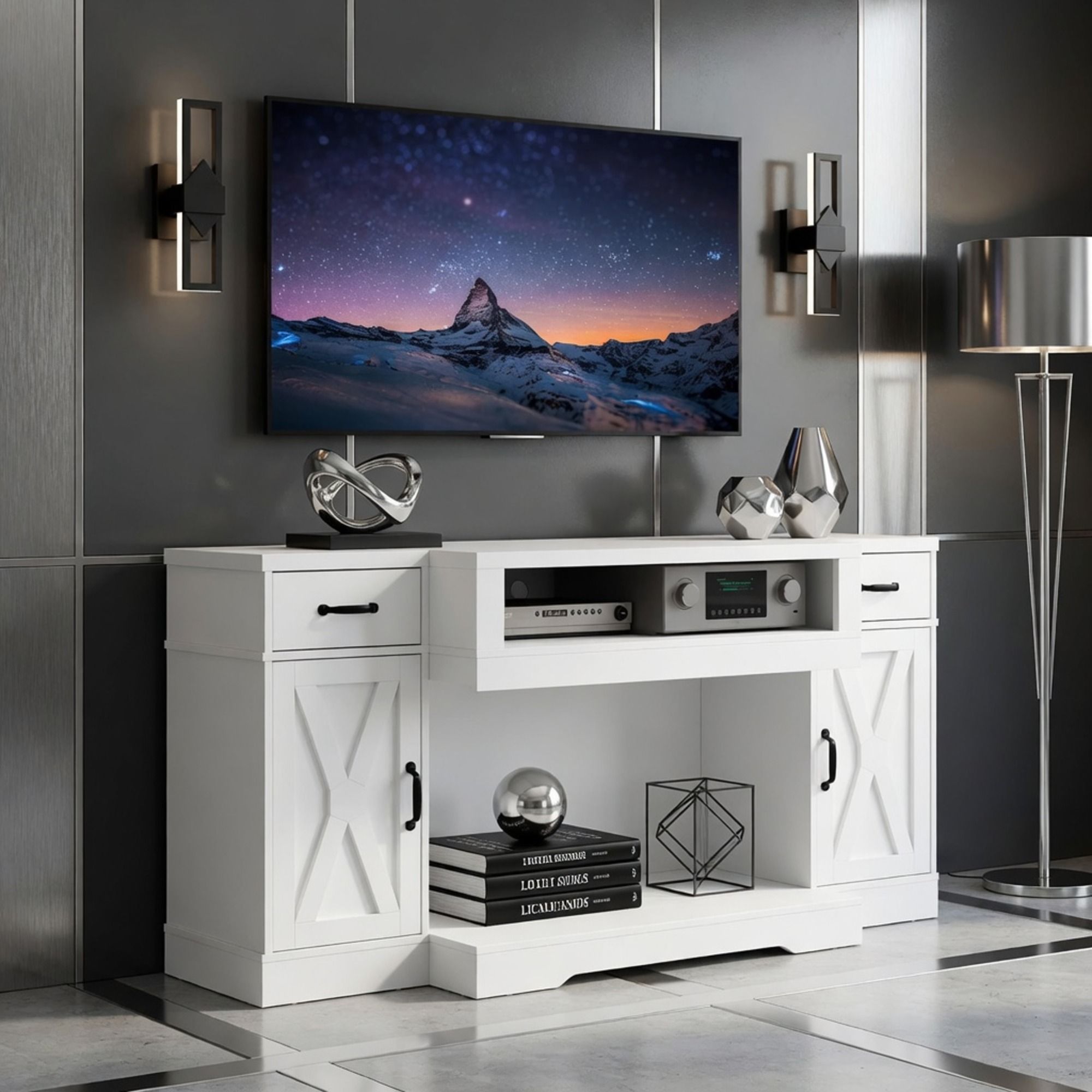 TV Stand With Adjustable Shelves &amp; Double Doors