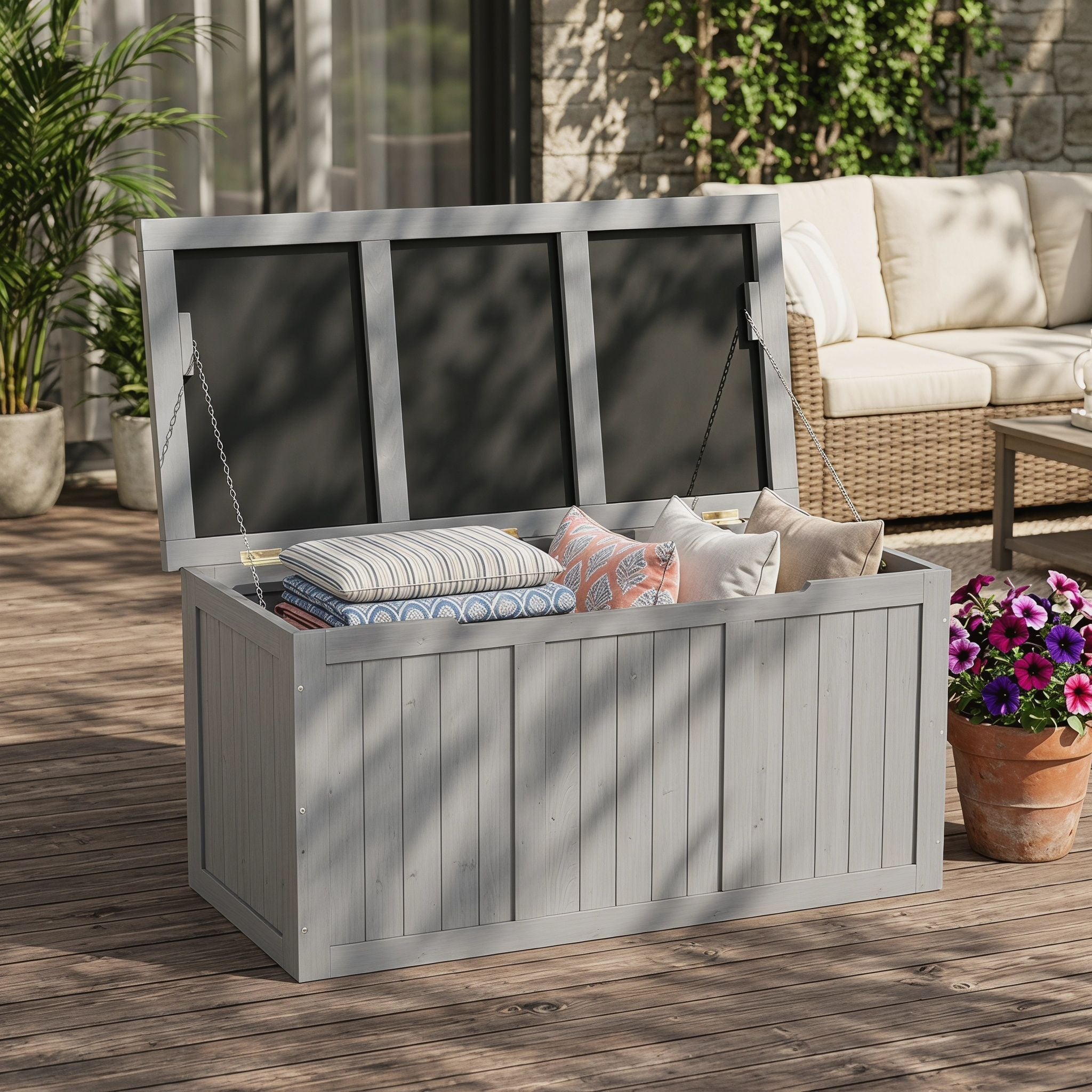 Outdoor Deck Box, Storage With Seat &amp; Table Top