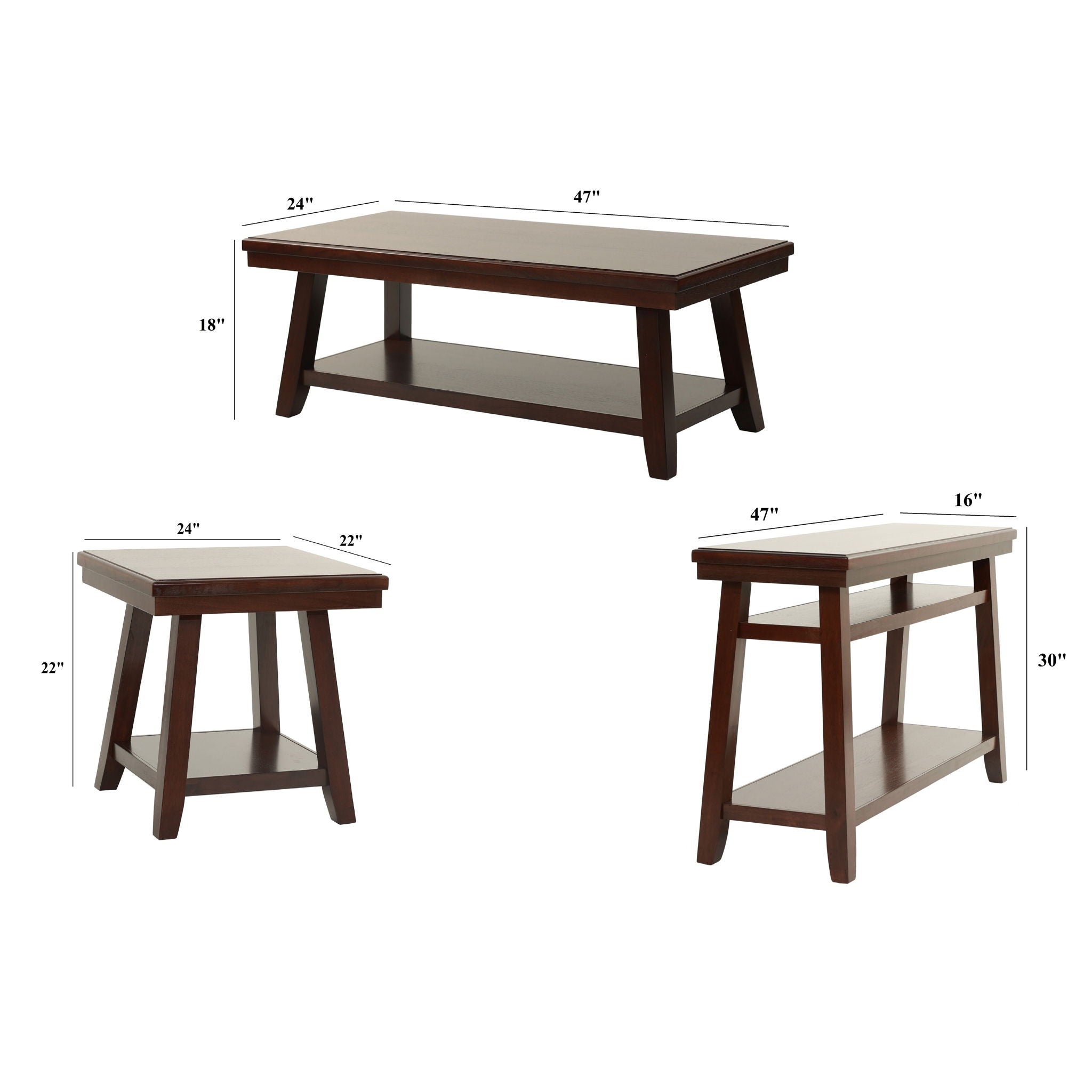 3 Piece Occasional Table Se, Coffee Table, End Table &amp; Sofa Table - Walnut