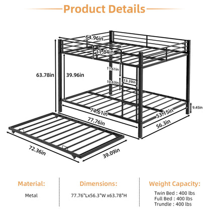 Bunk Bed For Kids, Convertible Frame With Ladders &amp; Guardrail