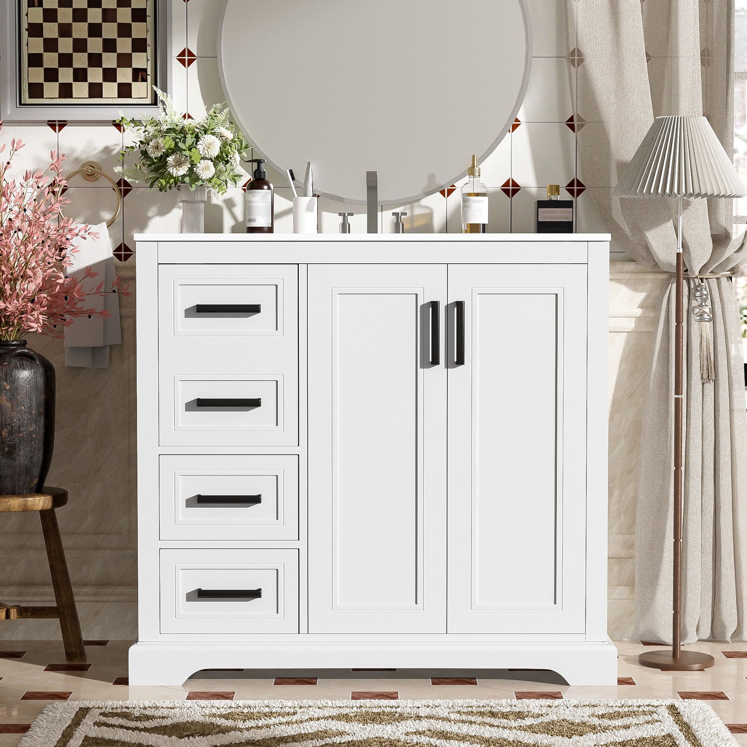 Bathroom Vanity With Sink, Soft Close Doors, Adjustable Shelf &amp; 3 Drawers