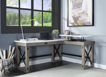 Talmar - Marble Top &amp; Rustic Writing Desk With Lift Top - Oak