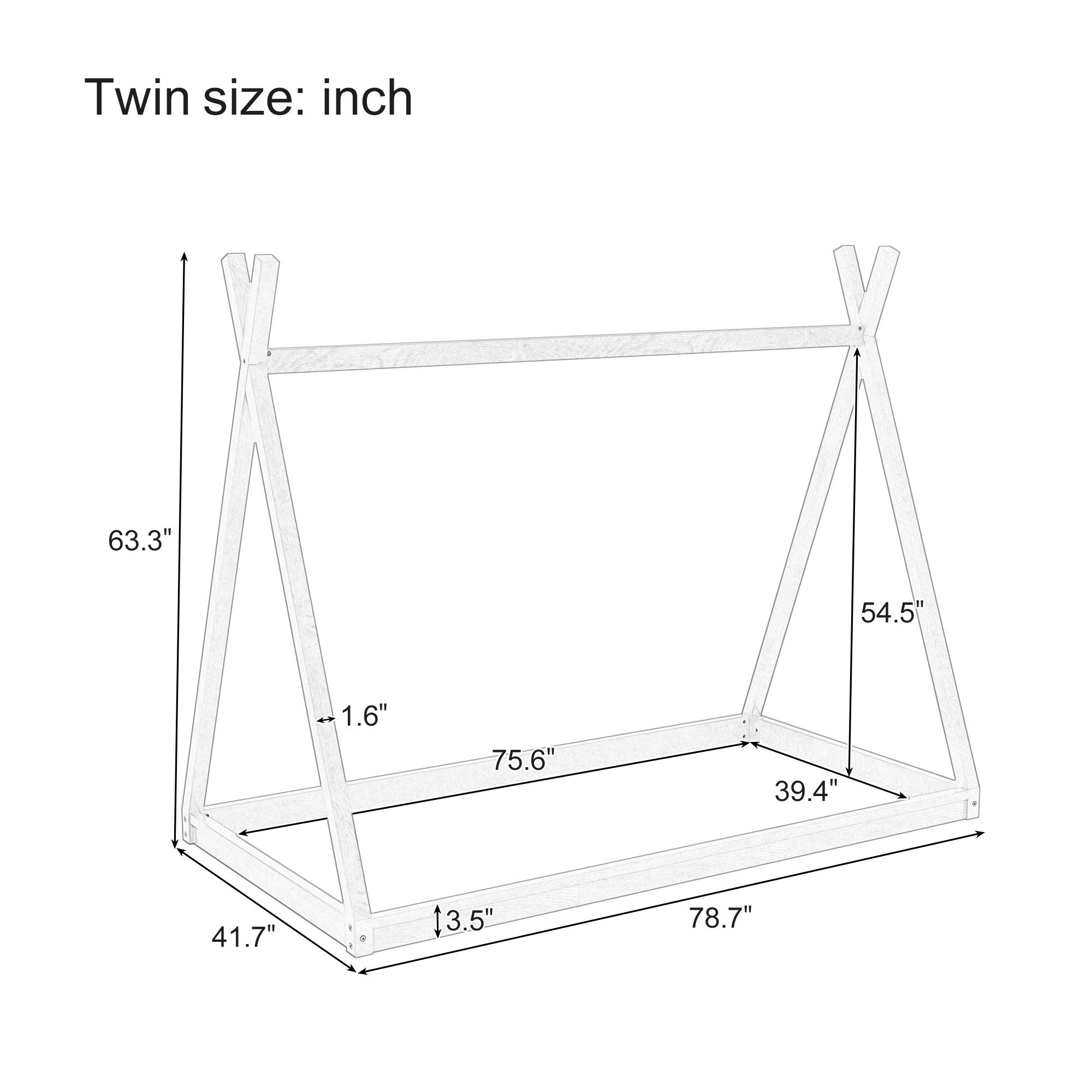 Wood Tent Bed For Kids, Montessori Style Low - Floor Bed, House-Shape Tent Bed Frame