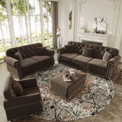 Upholstered Sofa Set With Nailhead Trim And Rolled Armrests, Includes Pillows