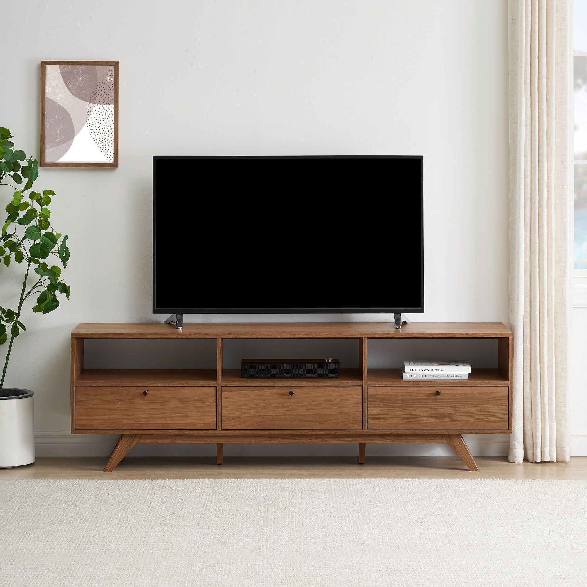 Modern Scandi 3 Door Low Profile TV Stand For TVs Up To 80&quot;