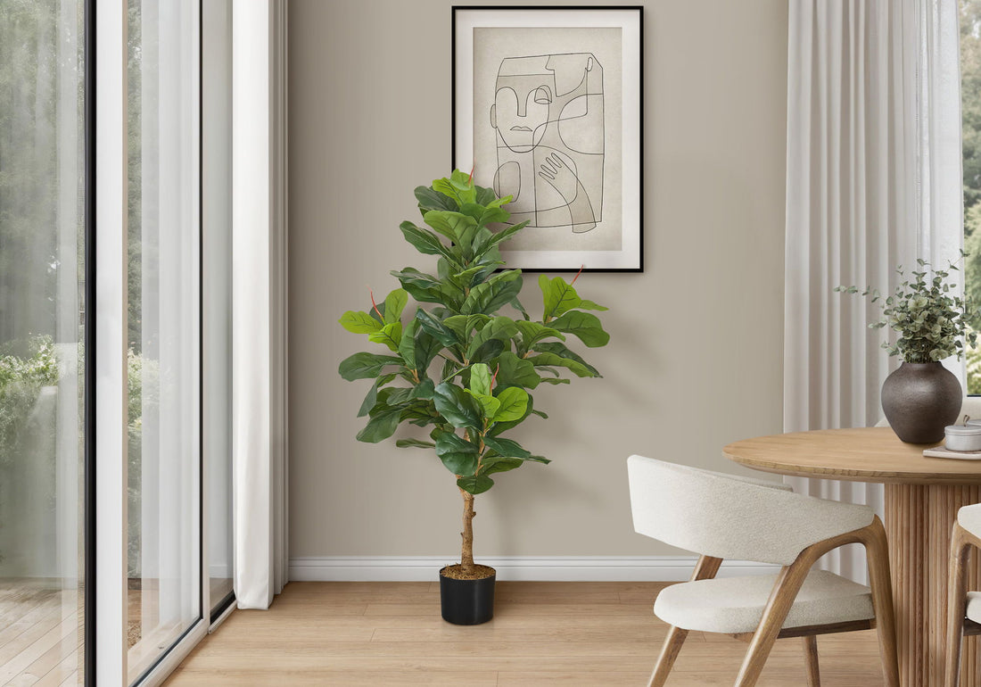 47&quot; Tall, Artificial Plant, Fiddle Tree, Indoor, Faux, Fake, Floor, Greenery, Potted, Real Touch, Decorative - Green / Black