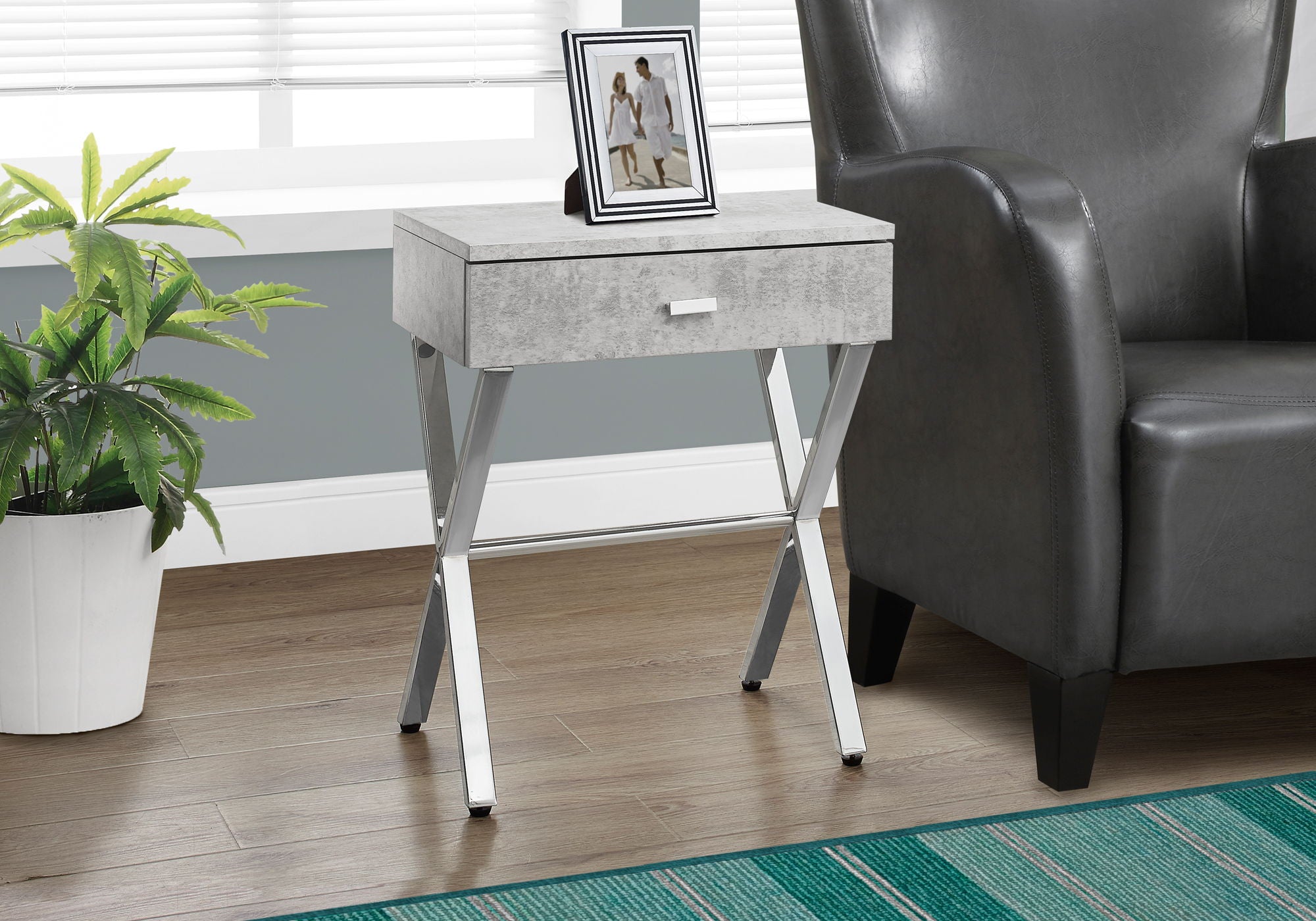 Accent Side X Table, Storage Drawer, Contemporary &amp; Modern