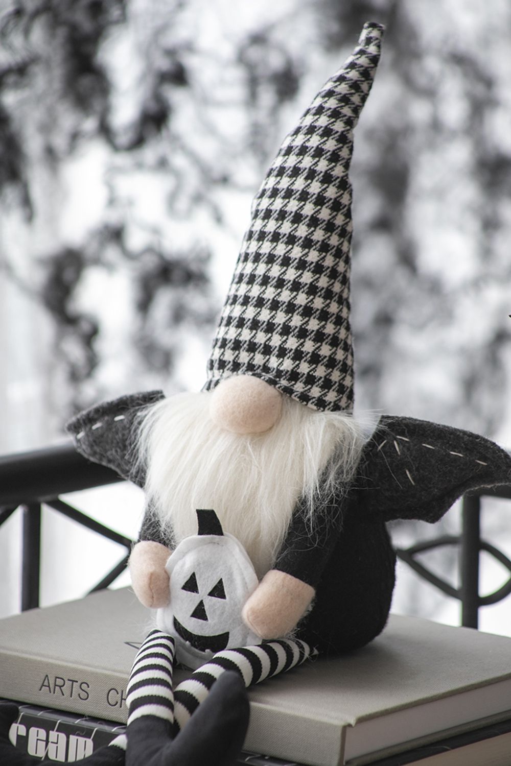Sitting Gnome With Wings &amp; Plaid Hat, For Halloween Decor