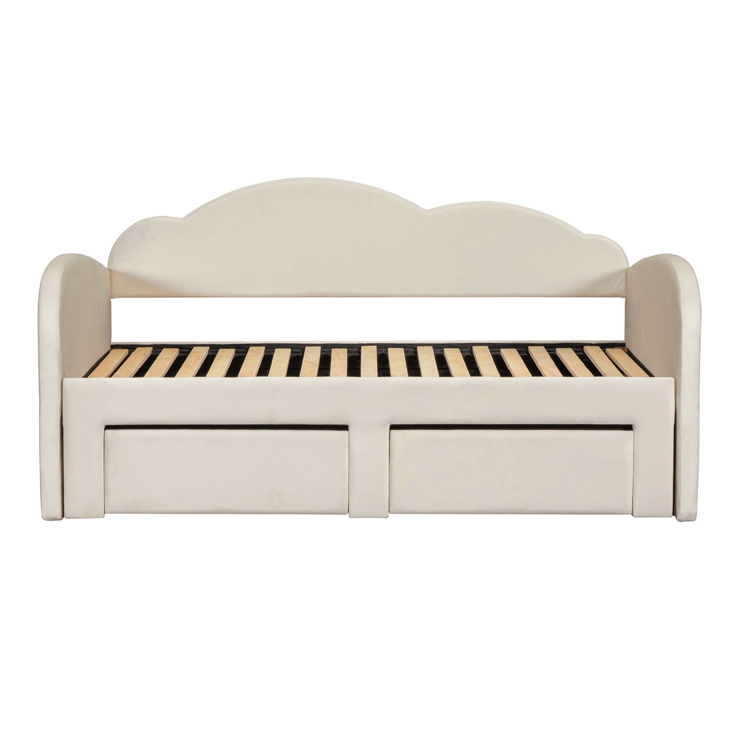 Upholstered Daybed With Cloud-Shaped Backrest, Trundle &amp; 2 Drawers And USB Ports