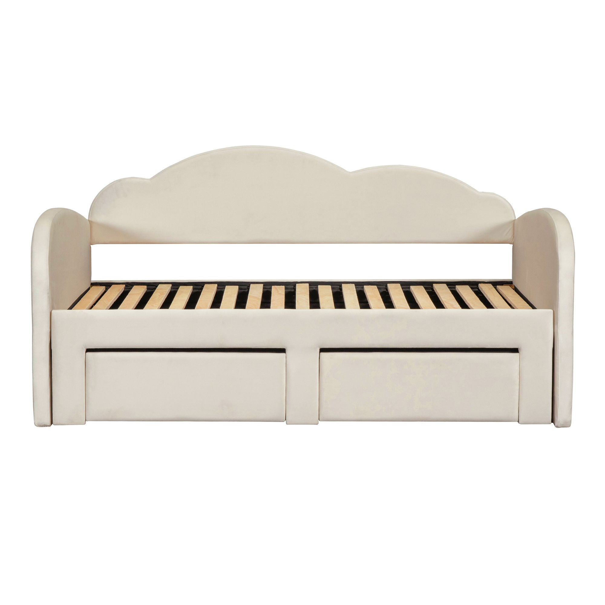 Upholstered Daybed With Cloud-Shaped Backrest, Trundle &amp; 2 Drawers And USB Ports