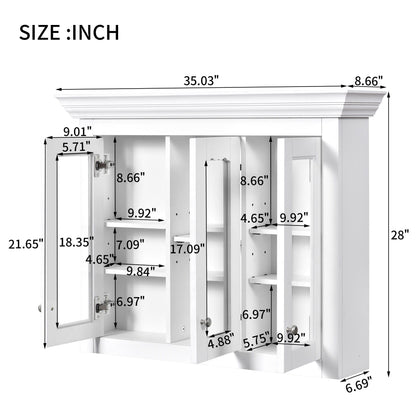 Bathroom Medicine Cabinet With Mirror, 5 Adjustable Closed Shelves, Wall-Mounted - White