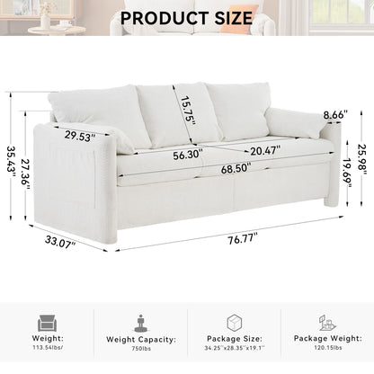 Modern 3 Seater Sofa Chenille Couch Plush Triple Seater Sofa With High Density Foam Cushions, Deep Seat Living Room Couch For Family Room, Apartment &amp; Home Theater - Ivory White