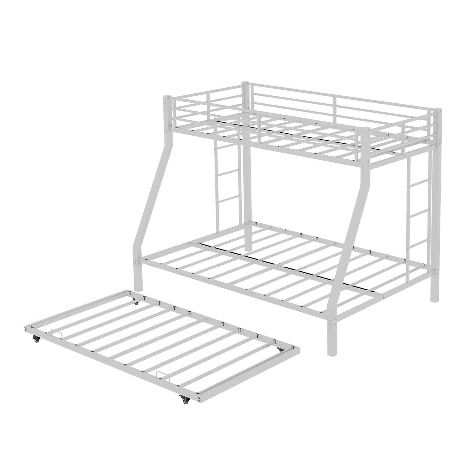 Bunk Bed For Kids, Convertible Frame With Ladders &amp; Guardrail