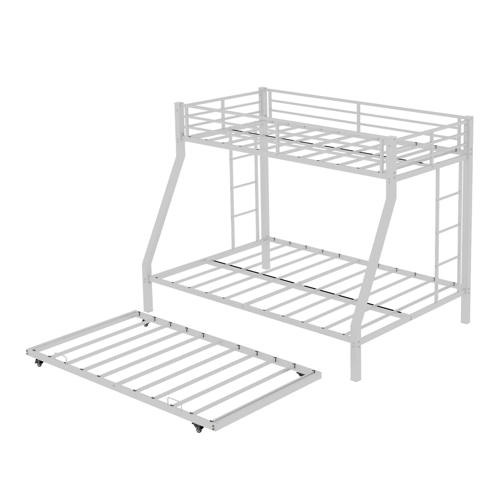 Bunk Bed For Kids, Convertible Frame With Ladders &amp; Guardrail