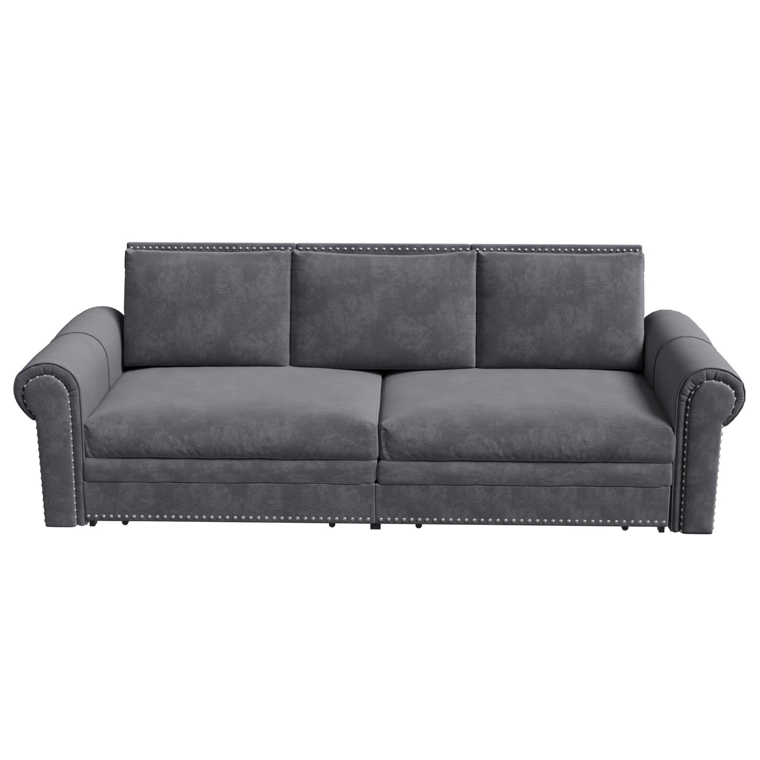 3 In 1 Convertible Sleeper Sofa With Nailhead Trim &amp; Rolled Arm