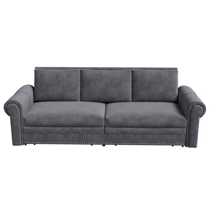 3 In 1 Convertible Sleeper Sofa With Nailhead Trim &amp; Rolled Arm