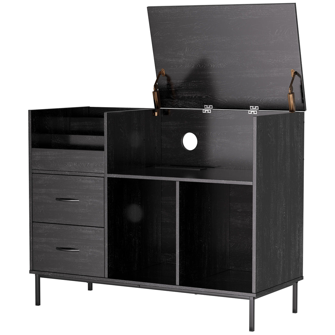 Grain Record Player Stand, Media Console With Speaker Shelf &amp; 2 Drawers