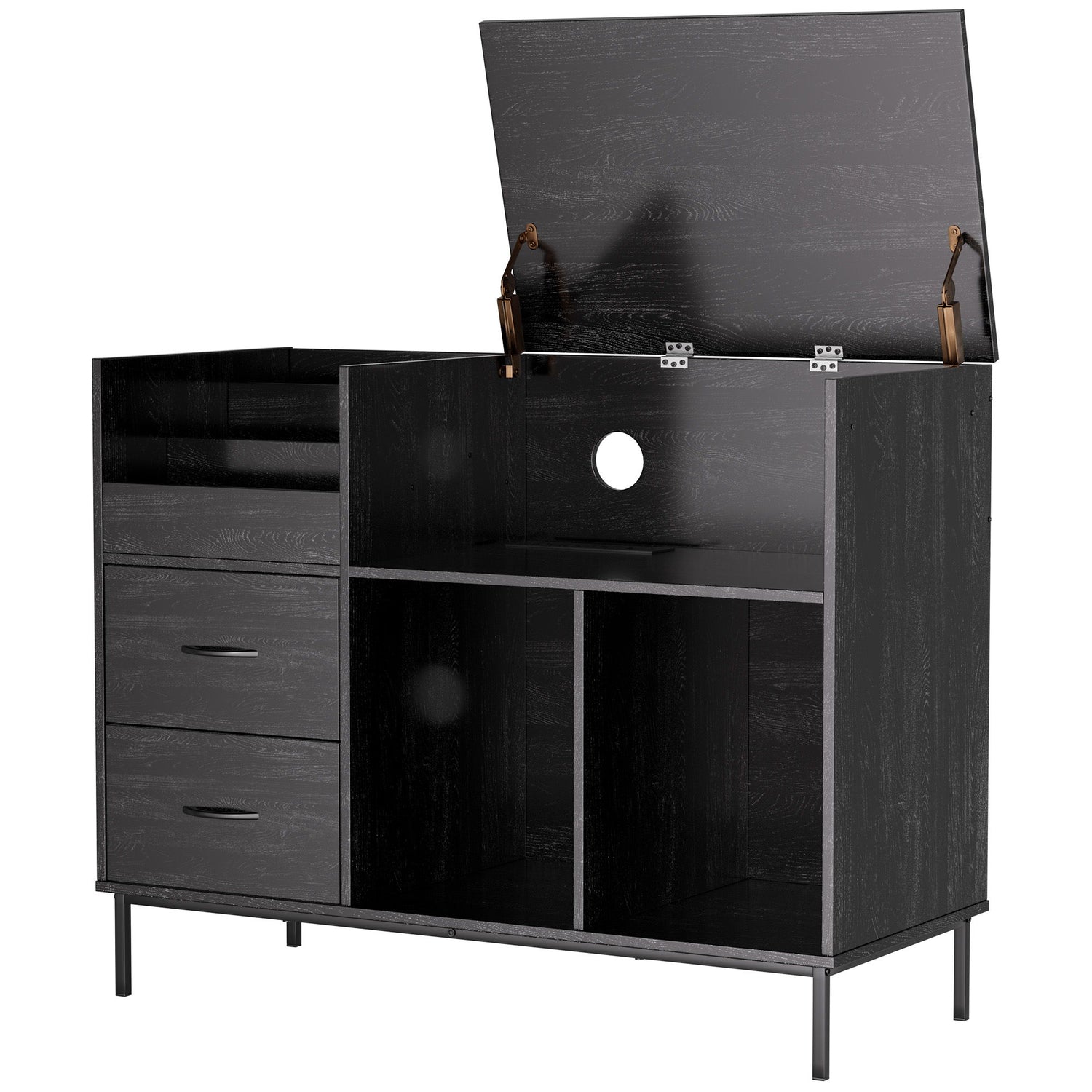 Grain Record Player Stand, Media Console With Speaker Shelf &amp; 2 Drawers