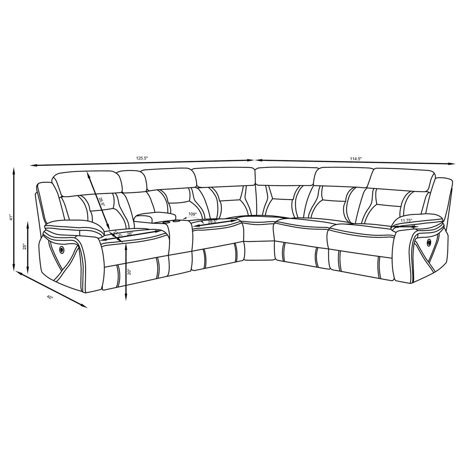 Barton - Upholstered Power Reclining Sectional Sofa - Gray