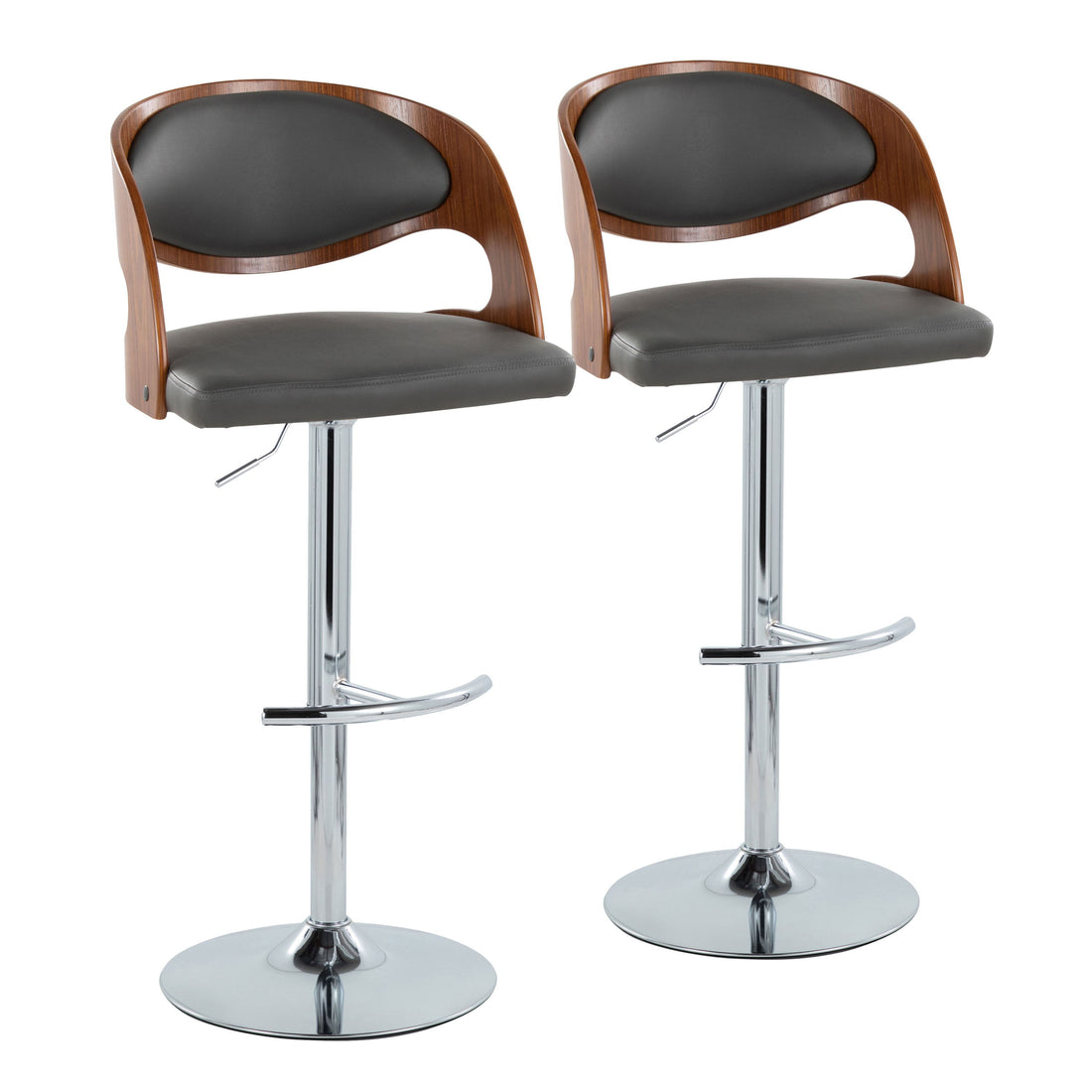 Pino - Mid Century Modern Adjustable Barstool &amp; Swivel With Rounded T Footrest (Set of 2)