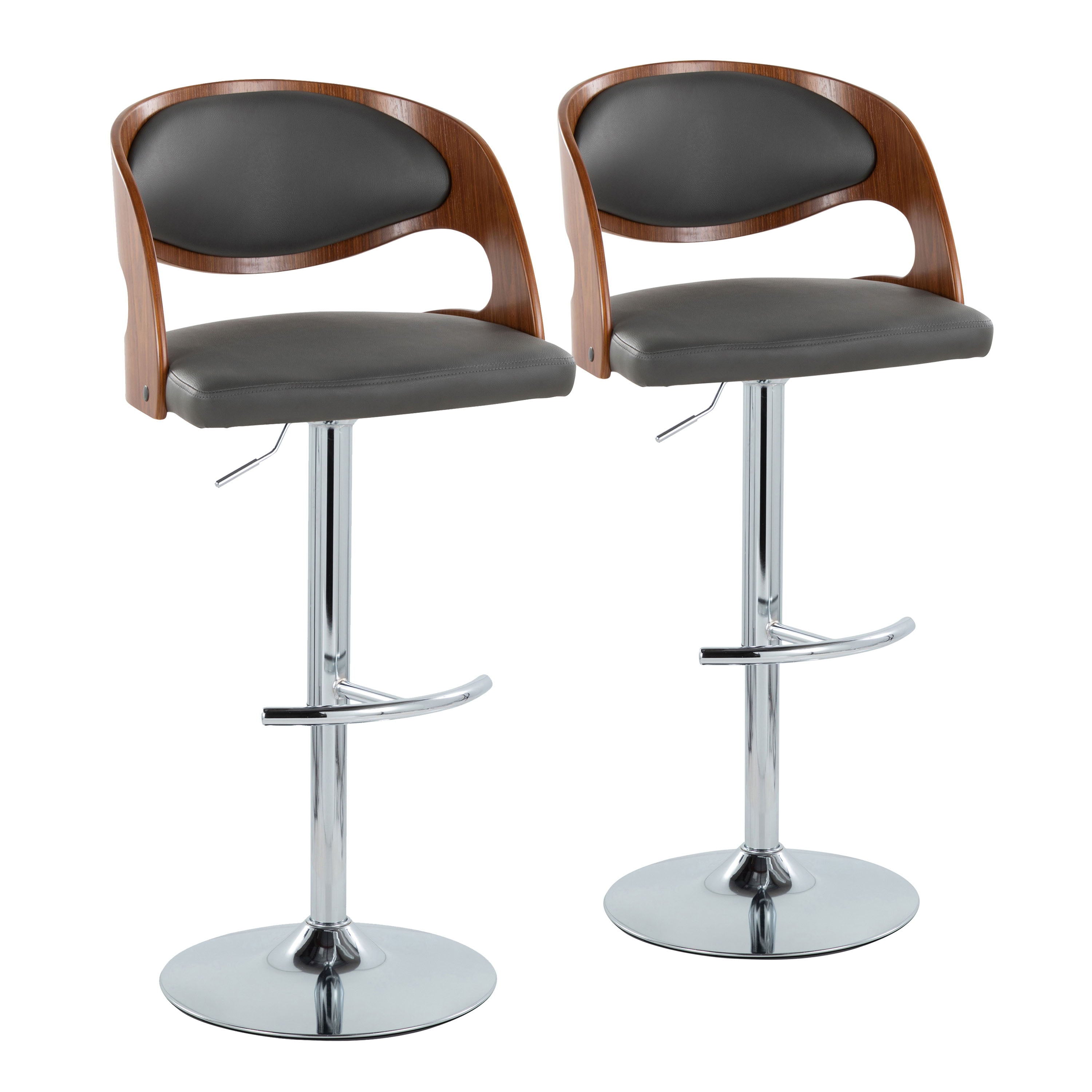 Pino - Mid Century Modern Adjustable Barstool &amp; Swivel With Rounded T Footrest (Set of 2)