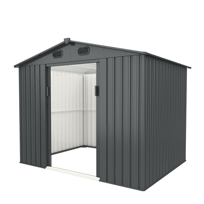 Outdoor Storage Shed, Galvanized Steel Garden Shed With 4 Vents &amp; Double Sliding Door