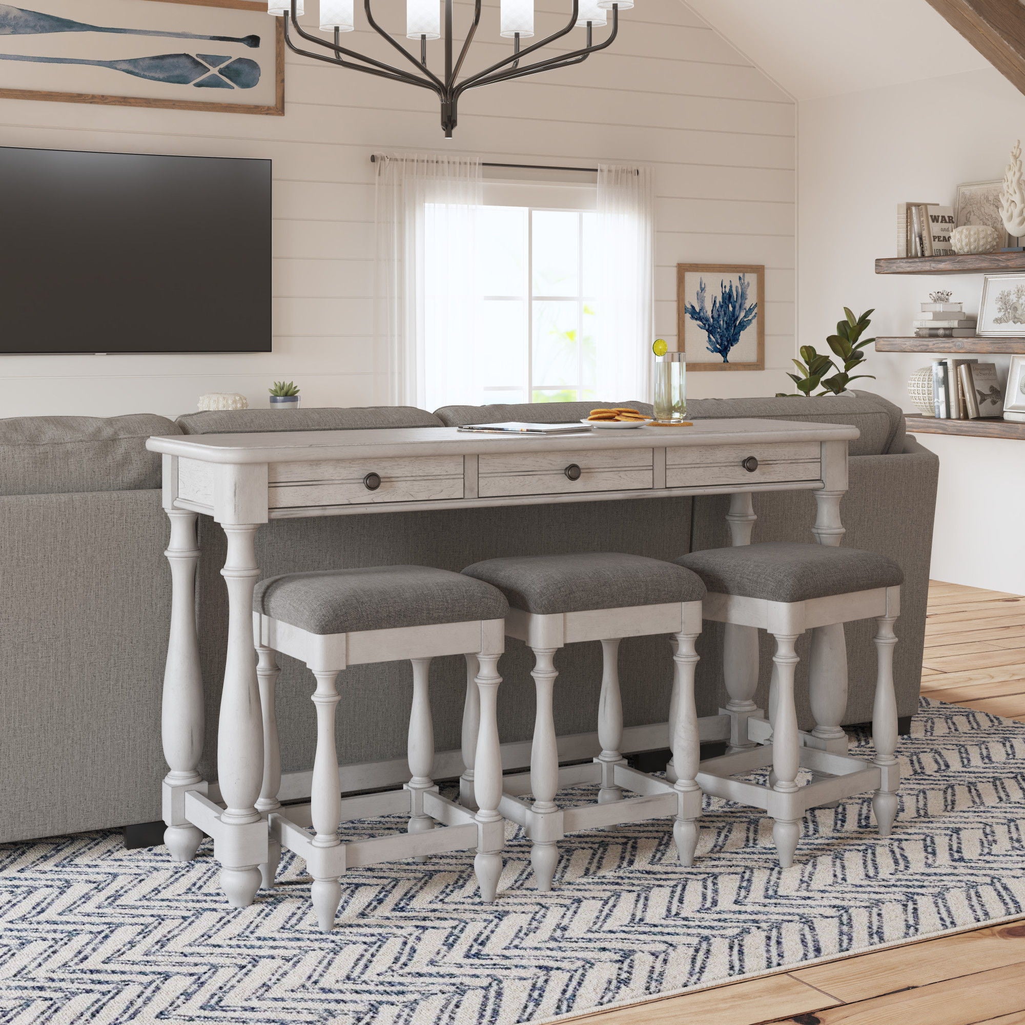 Sofa Table With 3 Stools - Gray