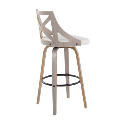 Charlotte - Farmhouse Fixed Height Barstool With Swivel &amp; Round Footrest (Set of 2) - Light Gray / Cream