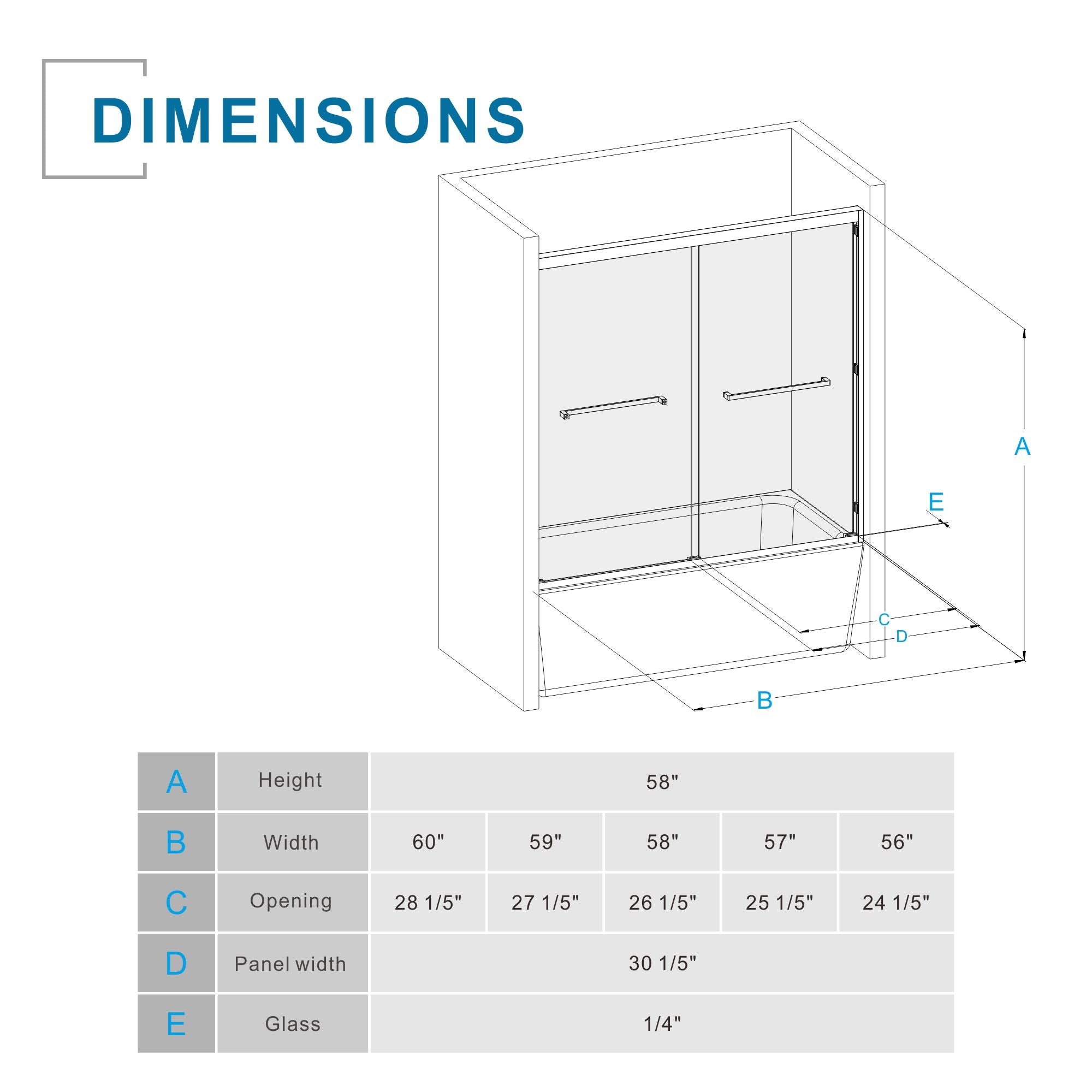 Goodyo - Double Sliding Bathtub Shower Door With Sgcc Clear Tempered Glass