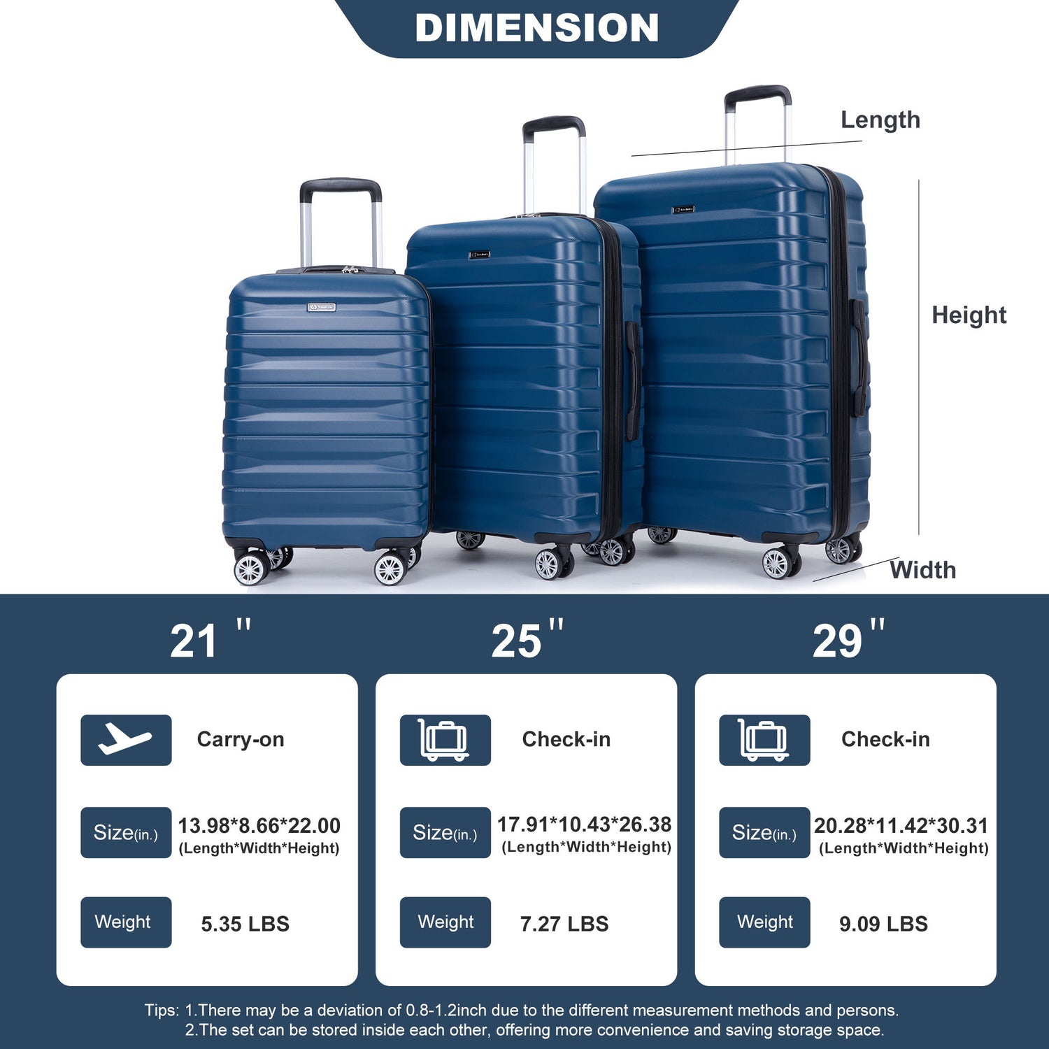 3 Piece Luggage Sets Lightweight &amp; Durable Expandable Suitcase With Two Hooks