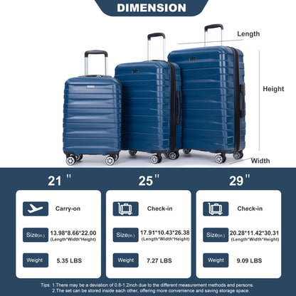 3 Piece Luggage Sets Lightweight &amp; Durable Expandable Suitcase With Two Hooks