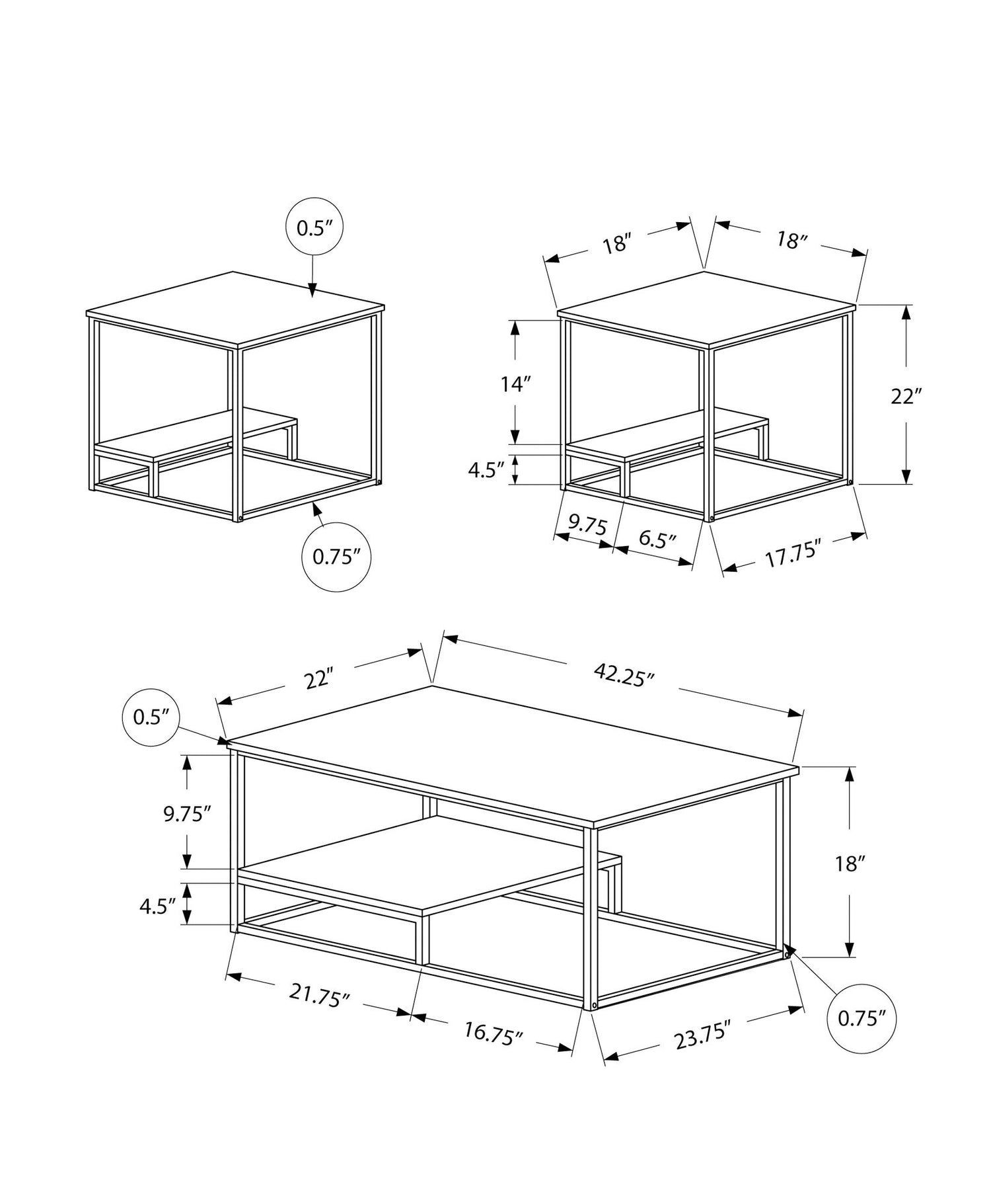 Table Set, Coffee, End, Side, Accent, Living Room, Contemporary &amp; Modern (Set of 3)