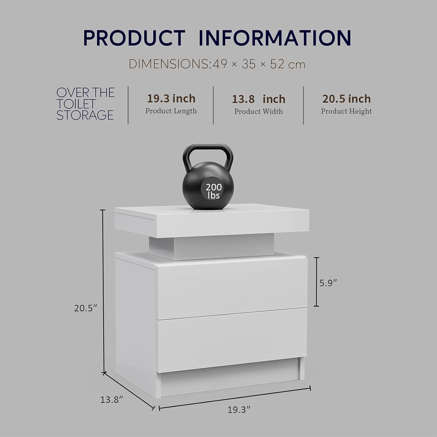 Nightstand LED, Bedside Table Cabinet With 2 Drawers For Bedroom