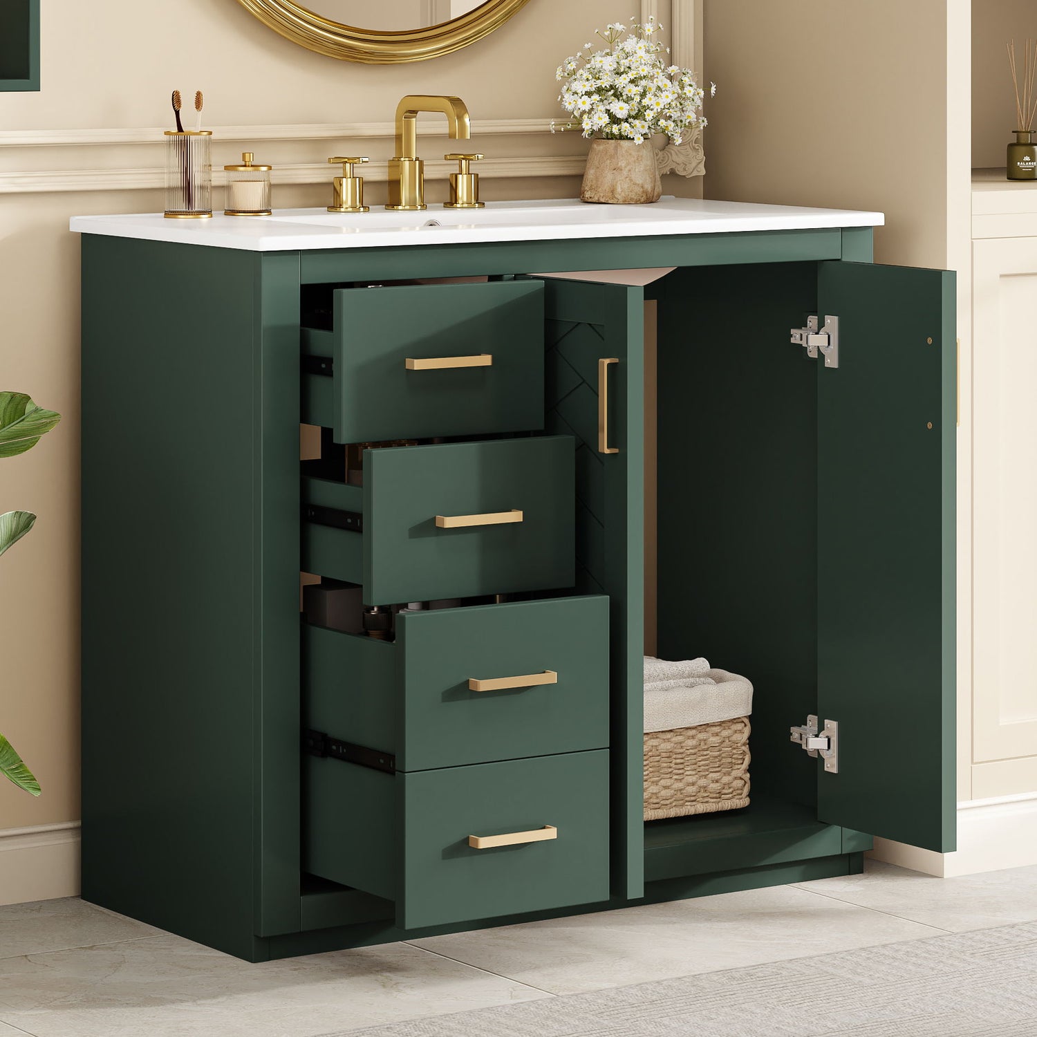 Bathroom Vanity With Sink Combo, Storage Cabinet, Freestanding Set With 3 Drawers &amp; Soft Closing Doors
