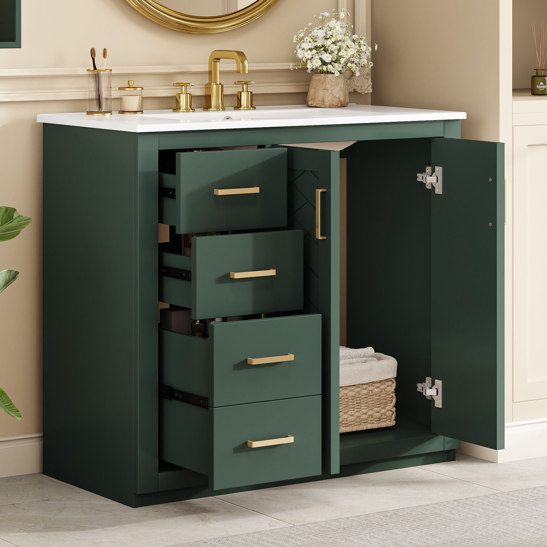 Bathroom Vanity With Sink Combo, Storage Cabinet, Freestanding Set With 3 Drawers &amp; Soft Closing Doors