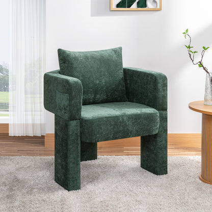 Modern 3 Leg Chenille Accent Chair With Ergonomic Arms &amp; Removable Pillow
