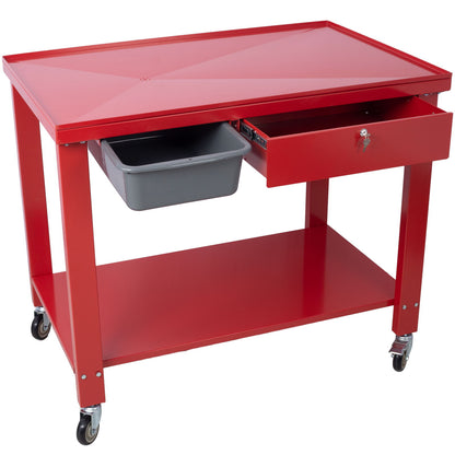 Transmission Teardown Work Station 1 / 2 Ton Capacity Sloping Drain Table Locking Drawer Removable Drain Basin Full-Width Lower Shelf Four 4&quot; Caster Wheels