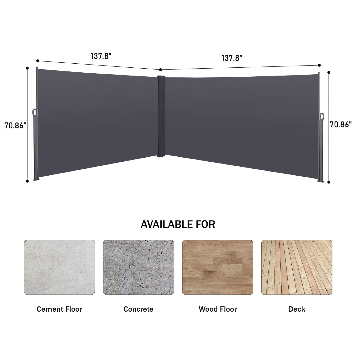 Retractable Side Awning, Waterproof &amp; UV-Resistant, Privacy Screen Divider Roll Up Balcony - Gray